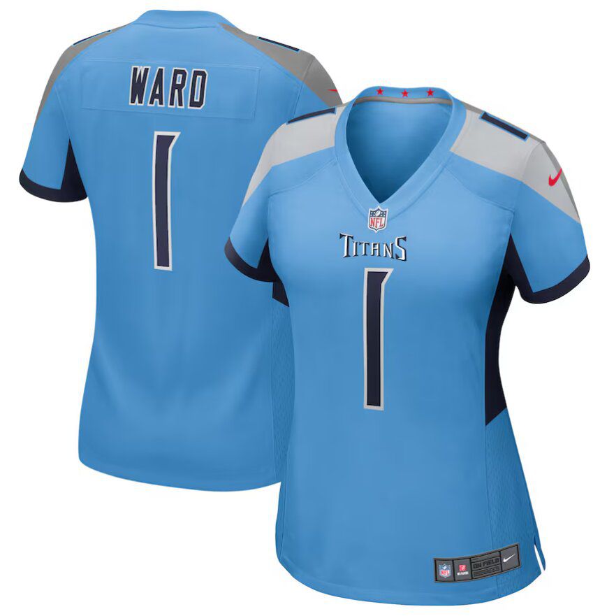 WomenTennessee Titans 1 Cameron Ward Light Blue 2025 NFL Draft First Round Pick Nike Game Jersey